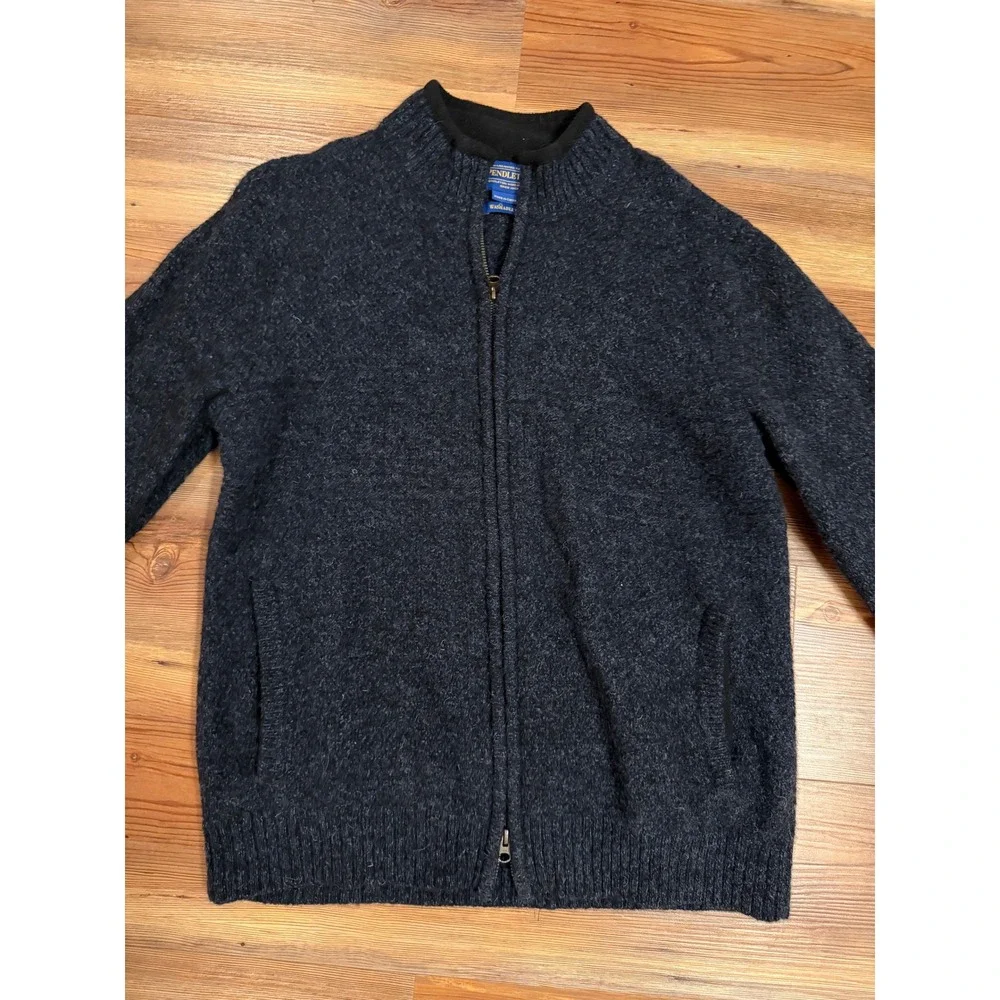 Pendleton Mens Washable Wool Full Zip Sweater Mock Neck Gray Marl Size M
